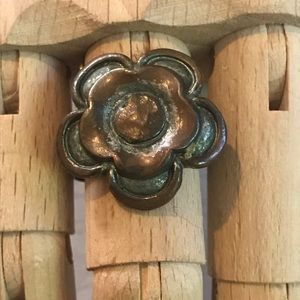 Distressed Silver Tone Adjustable Flower Ring
